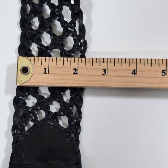 i Blues Vtg Plaited Leather Belt Womens Black Braided Buckle Whimsigoth Elegant - Picture 8 of 12